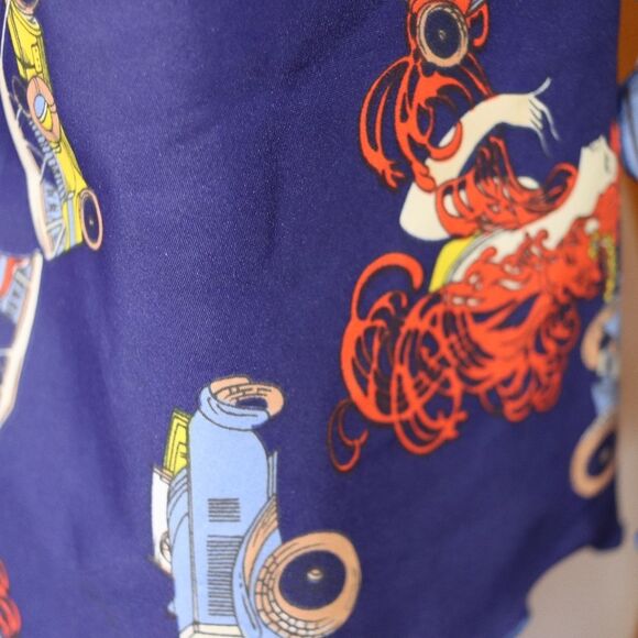 Vintage Neck Scarf Bow Scarf Red Headed Lady & Old Cars Whimsical Avant Guarde - Picture 10 of 10